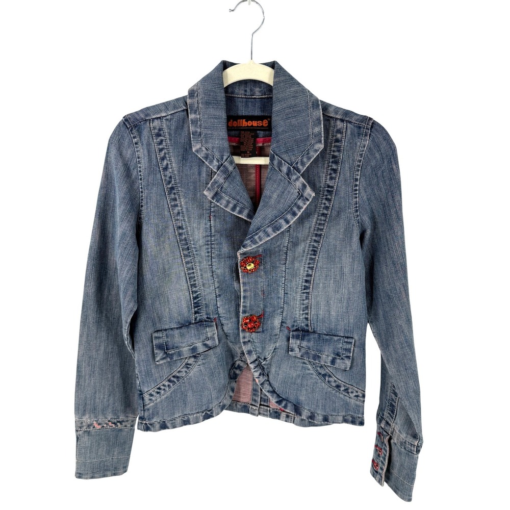 Vintage Y2K Dollhouse Denim Medium Rhinestone Button Embellished Jacket Indie